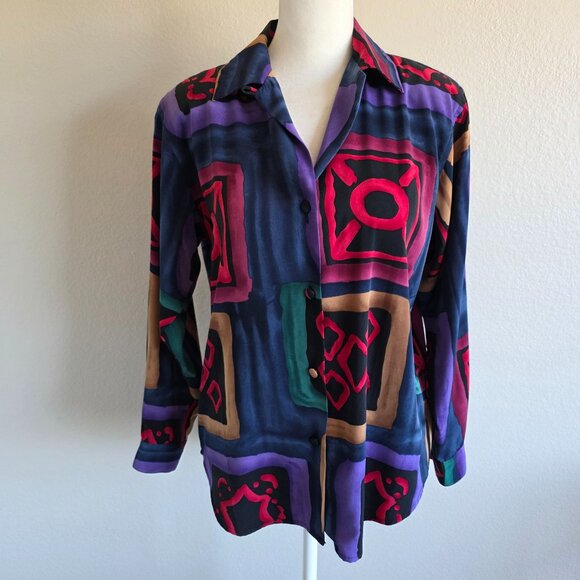 Vintage Le Caviar Blouse Womens Button Abstract Mod Retro Classic Size Petite P - Picture 1 of 7